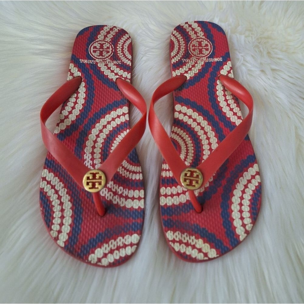 Tory Burch Red and Blue Flip Flops